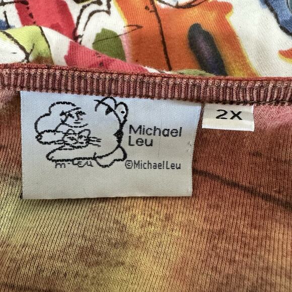 Michael Leu Top Women 2X Watercolor Colorful Cityscape Statement Artsy Vacation - Picture 11 of 13